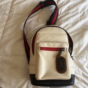 Coach Cream and Black Backpack with Red Accents
